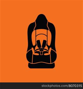 Baby car seat icon. Orange background with black. Vector illustration.