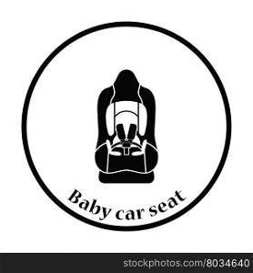 Baby car seat icon. Thin circle design. Vector illustration.