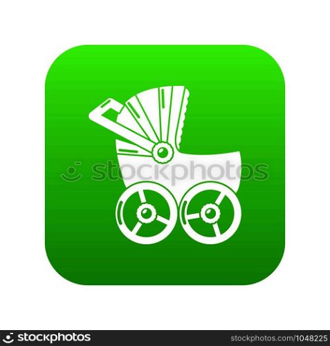 Baby carriage big icon green vector isolated on white background. Baby carriage big icon green vector