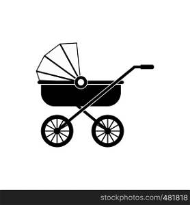 Baby carriage black simple icon isolated on white background. Baby carriage black simple icon