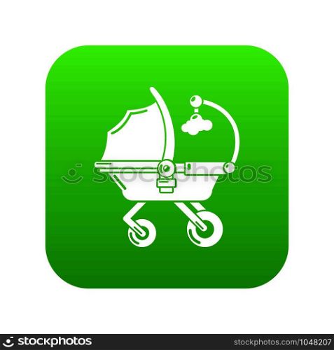 Baby carriage cute icon green vector isolated on white background. Baby carriage cute icon green vector
