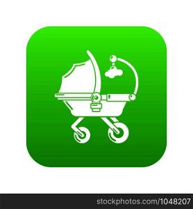 Baby carriage cute icon green vector isolated on white background. Baby carriage cute icon green vector