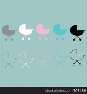 Baby carriage differennt colour icon.. Baby carriage differet colour icon set.