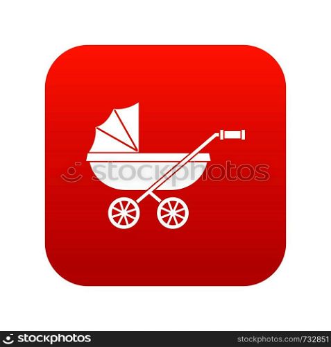 Baby carriage icon digital red for any design isolated on white vector illustration. Baby carriage icon digital red