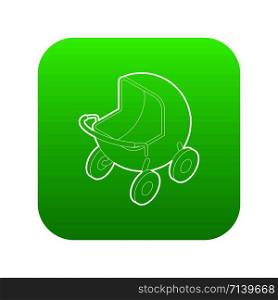 Baby carriage icon green vector isolated on white background. Baby carriage icon green vector