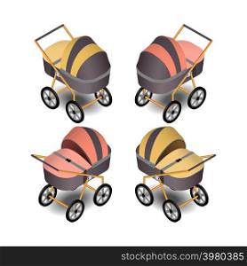 Baby carriage in isometric.