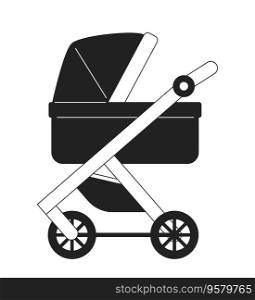 Baby carriage on wheels monochrome flat vector object. Editable black and white thin line icon. Simple cartoon clip art spot illustration for web graphic design. Baby carriage on wheels monochrome flat vector object