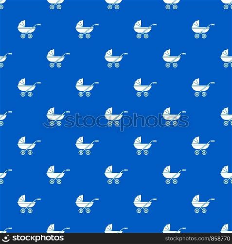 Baby carriage pattern repeat seamless in blue color for any design. Vector geometric illustration. Baby carriage pattern seamless blue
