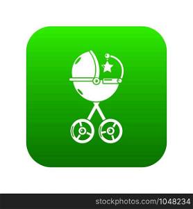 Baby carriage star icon green vector isolated on white background. Baby carriage star icon green vector