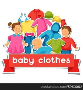 Baby clothes. Background with clothing items for newborns and children. Baby clothes. Background with clothing items for newborns and children.