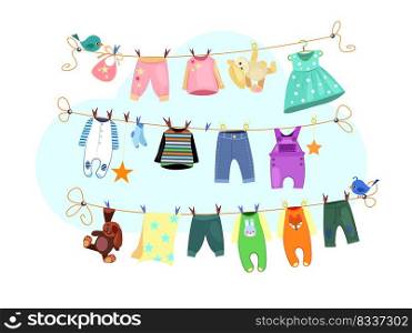 Baby clothes set. Drying clothes collection. Can be used for topics like laundry, housework, infant clothing