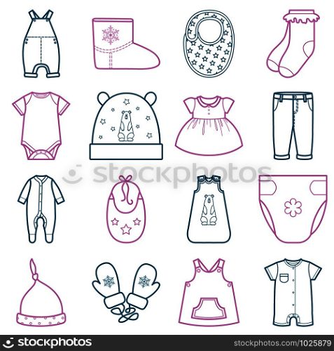 Baby clothes set. Isolated vector illustration on white background.
