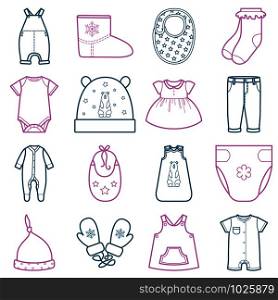 Baby clothes set. Isolated vector illustration on white background.