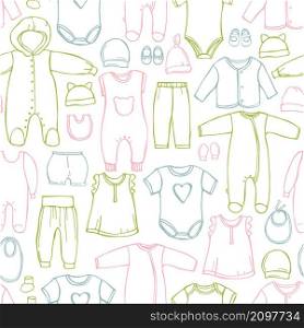 Baby clothing on white background. Vector seamless pattern . Baby clothing.Vector pattern