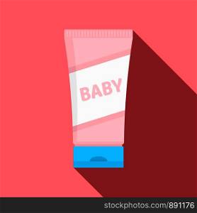 Baby cream tube icon. Flat illustration of baby cream tube vector icon for web design. Baby cream tube icon, flat style