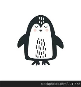 Baby cute funny hand drawn penguine for greeting card on white background. Vector kids illustration. Christmas time or New Year.. Baby cute funny hand drawn penguine for greeting card on white background. Vector kids illustration. Christmas time or New Year
