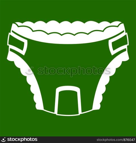 Baby diaper icon white isolated on green background. Vector illustration. Baby diaper icon green