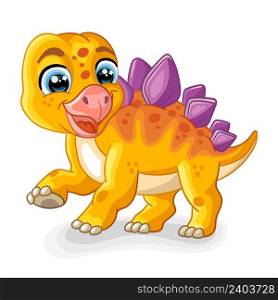 Baby dinosaur orange stegosaurus. Cute cartoon character. Vector illustration isolated on white. For print, design, advertising, stationery, t-shirt and textiles, decor, sublimation.. Cute cartoon baby orange stegosaurus vector illustration
