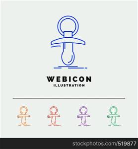 Baby, dummy, newbie, nipple, noob 5 Color Line Web Icon Template isolated on white. Vector illustration. Vector EPS10 Abstract Template background