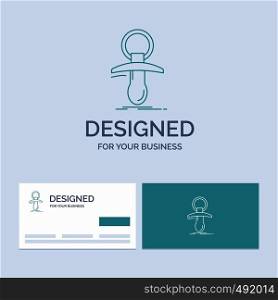Baby, dummy, newbie, nipple, noob Business Logo Line Icon Symbol for your business. Turquoise Business Cards with Brand logo template. Vector EPS10 Abstract Template background