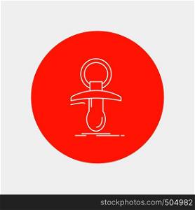 Baby, dummy, newbie, nipple, noob White Line Icon in Circle background. vector icon illustration. Vector EPS10 Abstract Template background