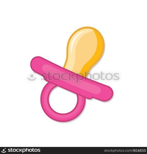 baby dummy pacifier pink color icon in flat cartoon style, stock vector illustration