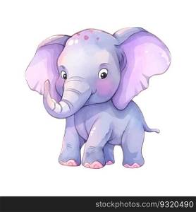 Baby elephant watercolor in cartoon style on colorful background. Greeting card template. Cartoon vector illustration.