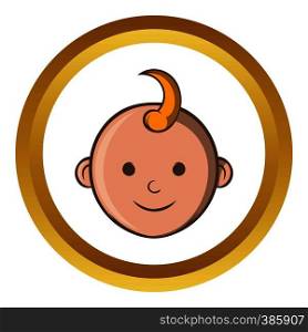 Baby face vector icon in golden circle, cartoon style isolated on white background. Baby face vector icon, cartoon style