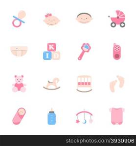 Baby flat icons set graphic illustration design. Baby flat icons set