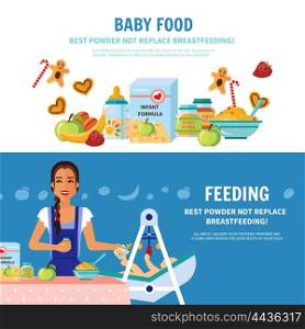 Baby Food 2 Flat Banners . Best milk formula choice and breastfeeding importance 2 flat banners baby food introduction for parents vector illustration