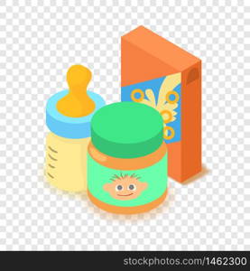 Baby food icon. Cartoon isometric illustration of baby food vector icon for web. Baby food icon, cartoon isometric 3d style