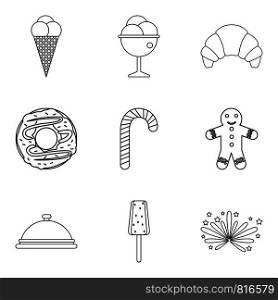 Baby food icons set. Outline set of 9 baby food vector icons for web isolated on white background. Baby food icons set, outline style