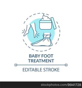 Baby foot treatment concept icon. Home beauty procedure idea thin line illustration. Removing dead skin cells. Chemical exfoliation. Vector isolated outline RGB color drawing. Editable stroke. Baby foot treatment concept icon