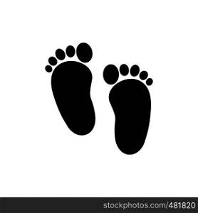 Baby footprints black simple icon isolated on white background. Baby footprints icon