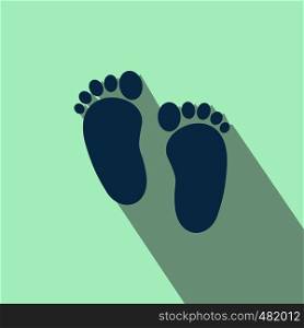 Baby footprints flat icon on a light blue background. Baby footprints flat icon