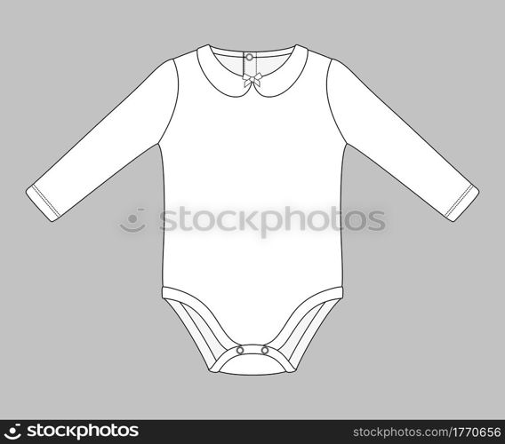 baby girl bodysuit press studs on back. Flat sketch template isolated on grey background