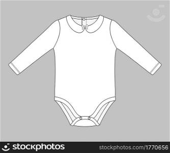 baby girl bodysuit press studs on back. Flat sketch template isolated on grey background