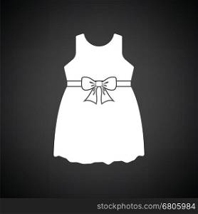Baby girl dress icon. Black background with white. Vector illustration.
