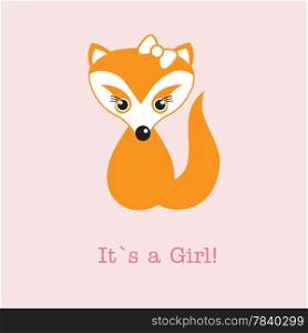 Baby girl fox arrival announcement card.