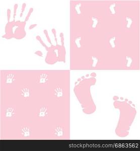 baby girl, handprint, footprint, vector set