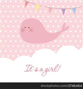 Baby girl shower card with cute whale and flags