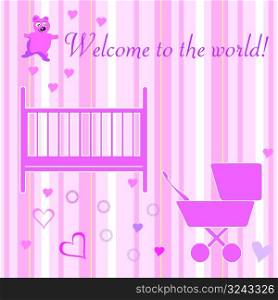 baby girl welcome card design elements vector illustration