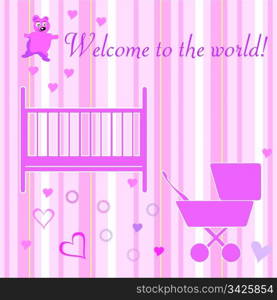 baby girl welcome card design elements vector illustration