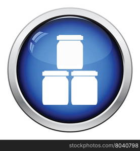 Baby glass jars icon. Glossy button design. Vector illustration.