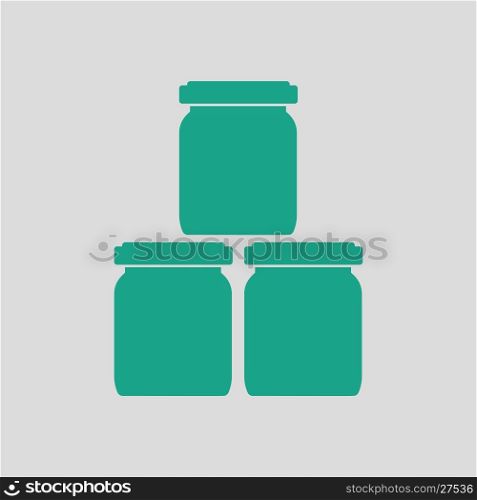 Baby glass jars icon. Gray background with green. Vector illustration.