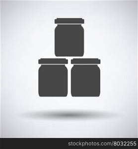 Baby glass jars icon on gray background, round shadow. Vector illustration.