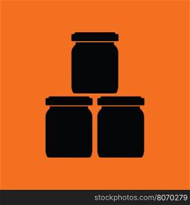 Baby glass jars icon. Orange background with black. Vector illustration.