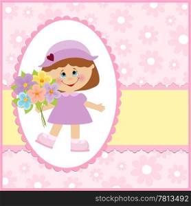 Baby greetings card in pink colors