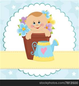 Baby greetings card with blue watering can