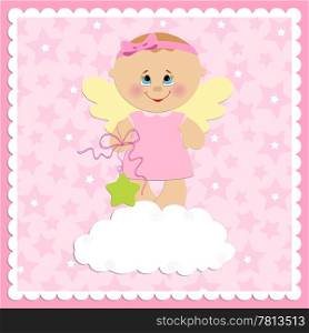 Baby greetings card with girl angel